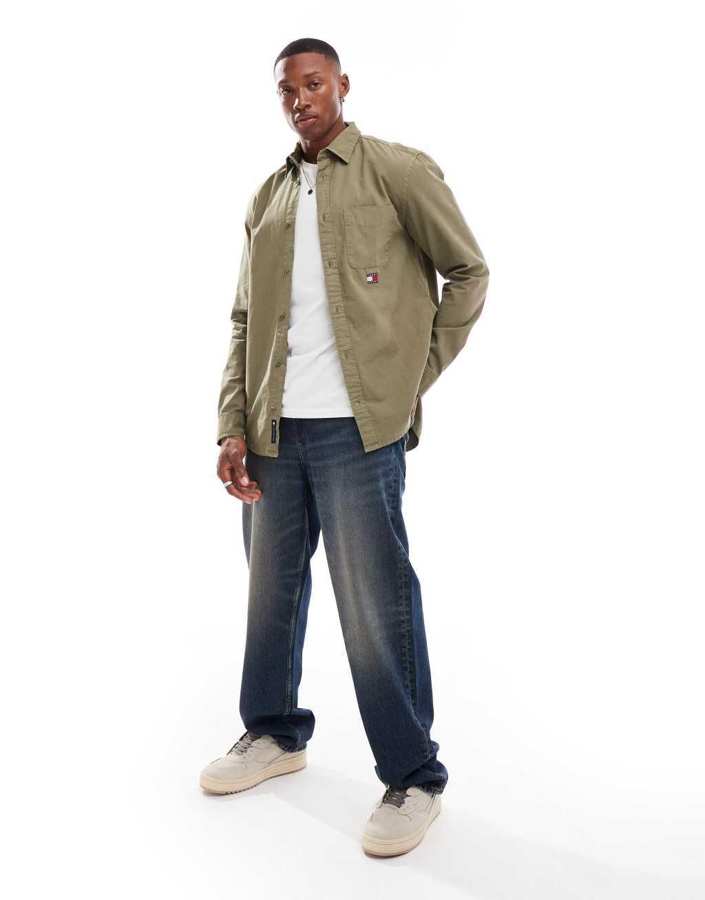 Tommy Jeans regular twill shirts in washed khaki Product Image