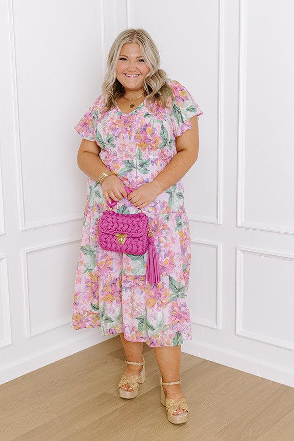 Sunny Sangria Floral Midi Dress in Pink Curves Product Image