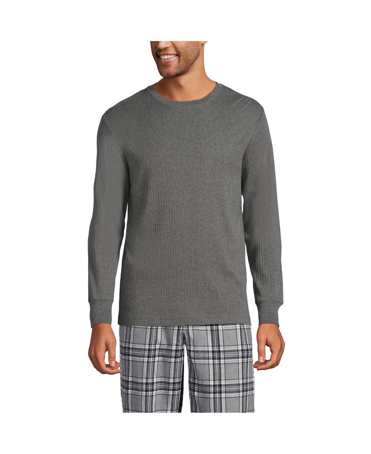 Men's Lands' End Knit Ribbed Crewneck Pajama Sleep Shirt, Size: Medium, Black Product Image