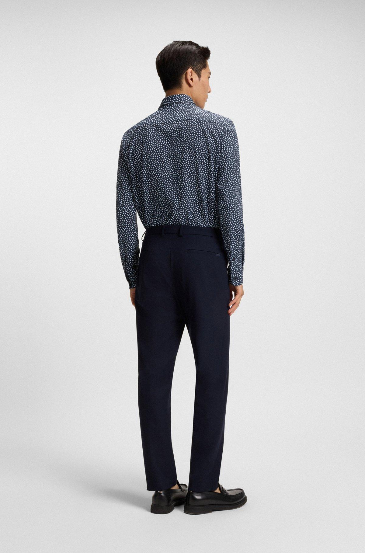 BOSS - Slim-fit shirt in printed performance-stretch Italian fabric - Dark Blue Product Image