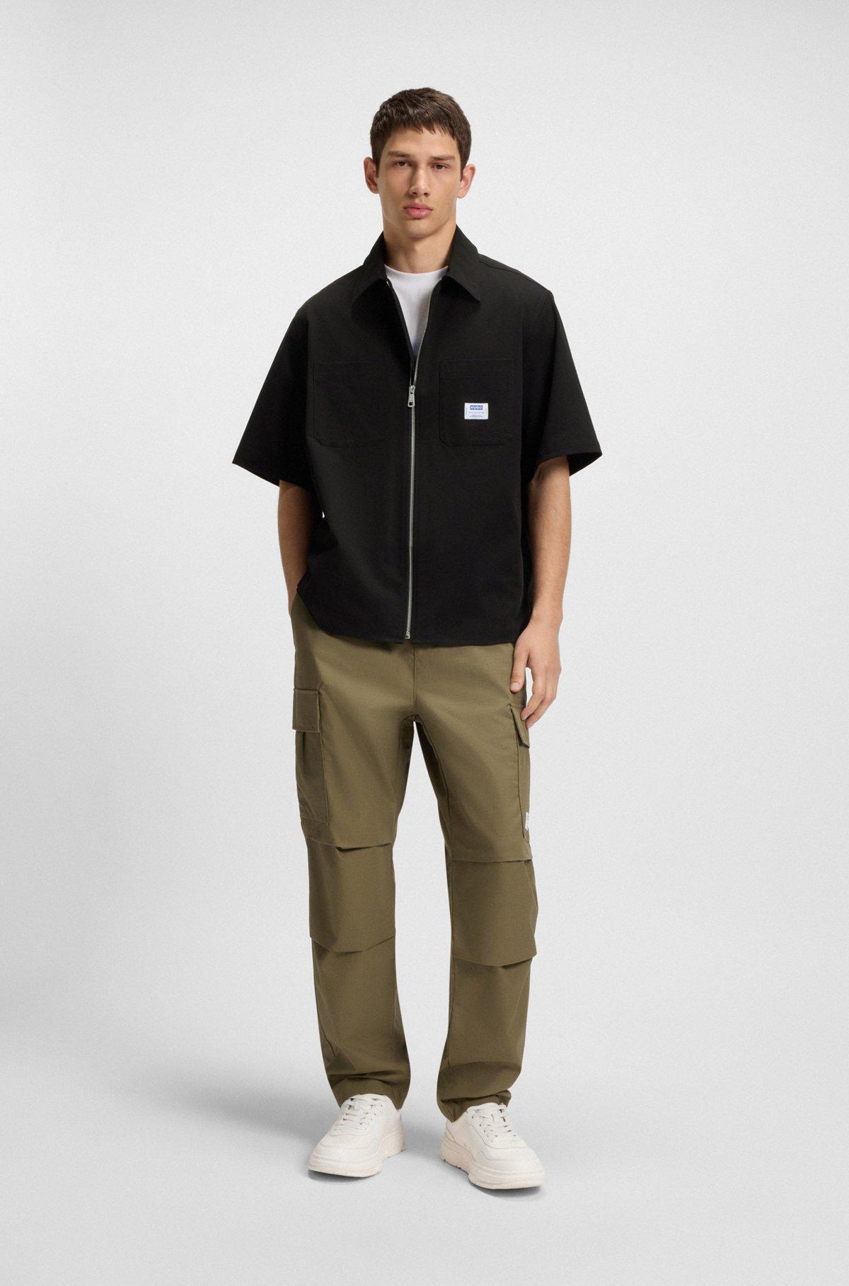 HUGO - Oversize fit shirt with zip-up front - Black Product Image