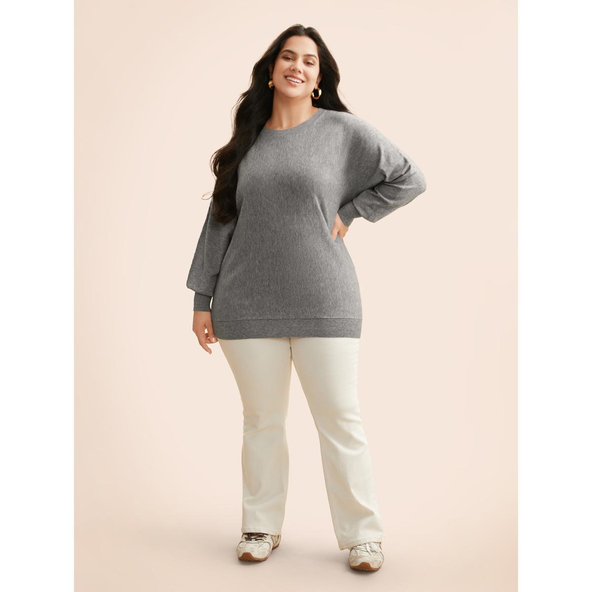 Plus Size Supersoft Essentials Dolman Sleeves Pullover DarkGray Women Casual Loose Long Sleeve Round Neck Everyday Pullovers BloomChic 22-24/3X Product Image