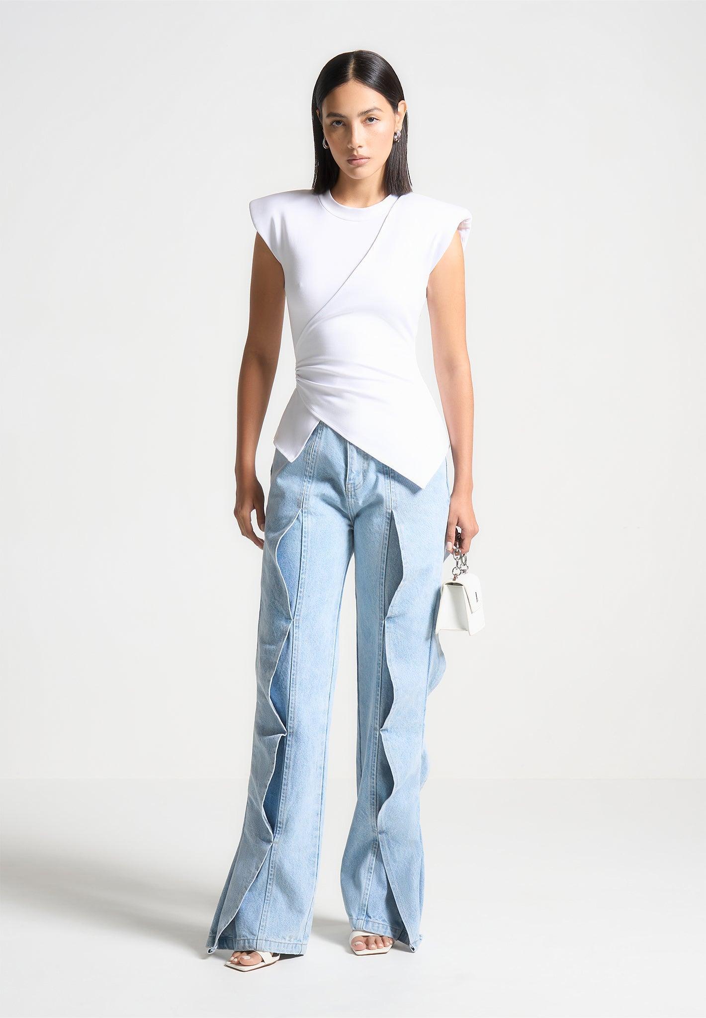 Wave Detail Boyfriend Jeans - Light Blue Female Product Image