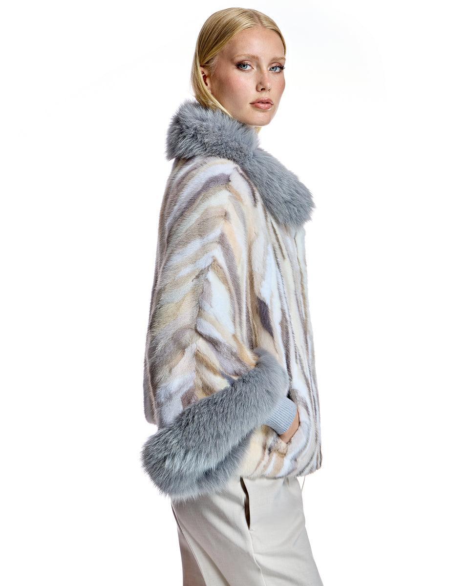 Semi Sheared Mink Section Cape with Fox Trim Product Image