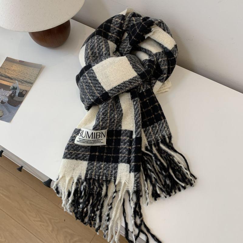 Plaid Applique Fringed Scarf Product Image