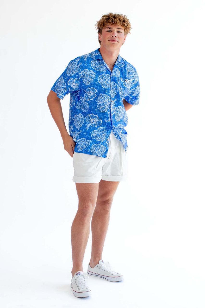 Blue Sketched Floral Hawaiian Shirt Product Image