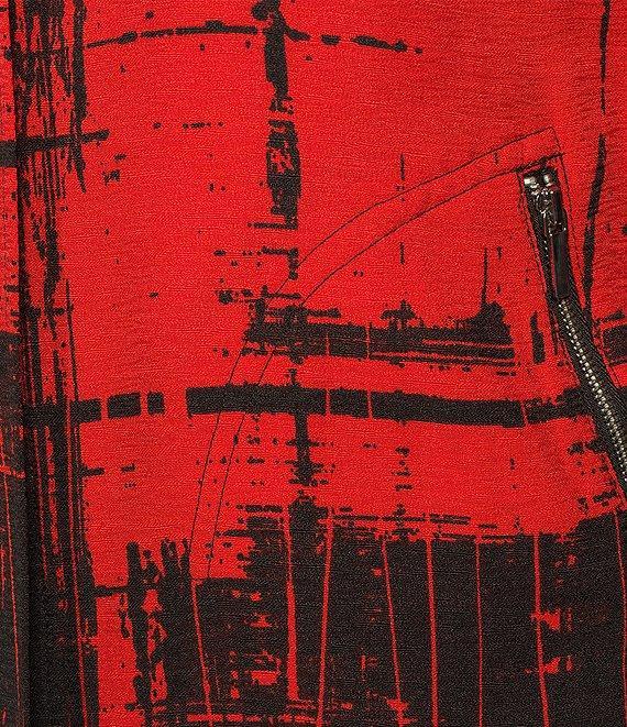 Ali Miles Abstract Print Soft Collar 3/4 Sleeve Zip-Up Jacket Product Image