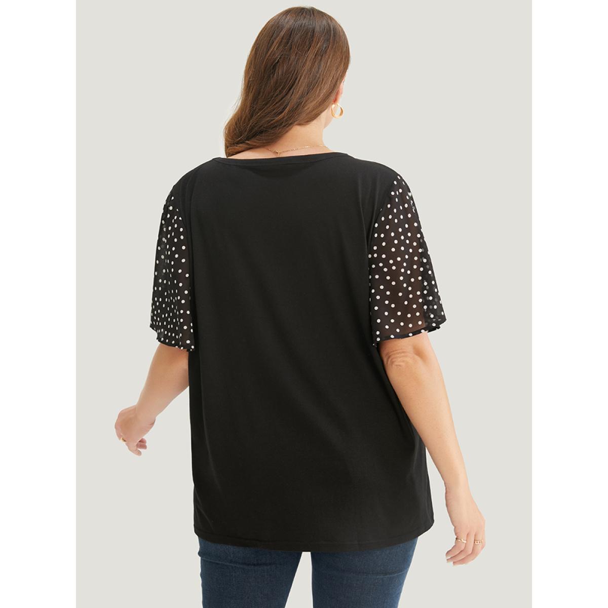 Plus Size Floral Mesh Patchwork Ruffle Sleeve T-shirt White Women Elegant Patchwork Floral Round Neck Dailywear T-shirts BloomChic 14-16/1X Product Image