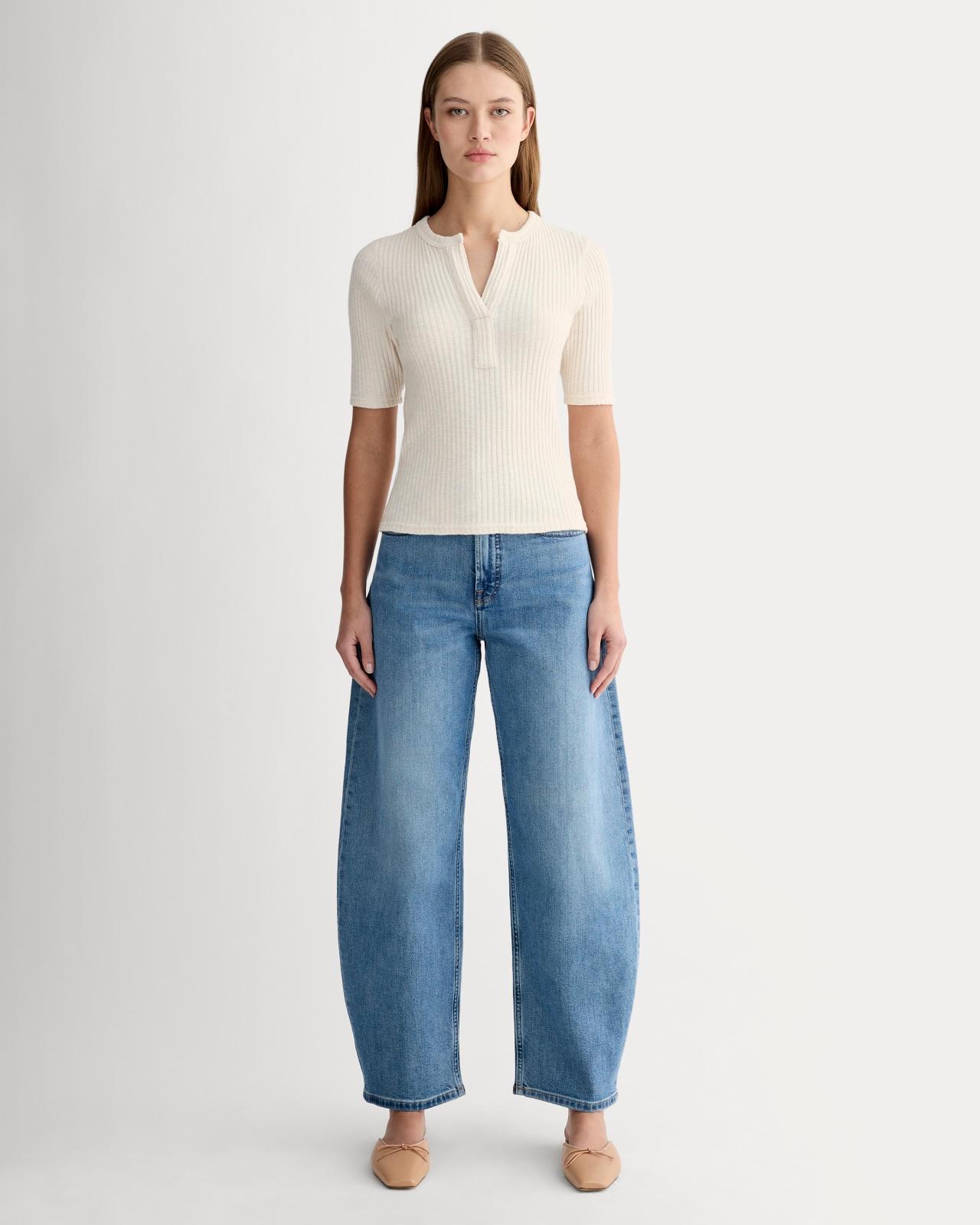 The Rib-Knit Short-Sleeve Henley Product Image