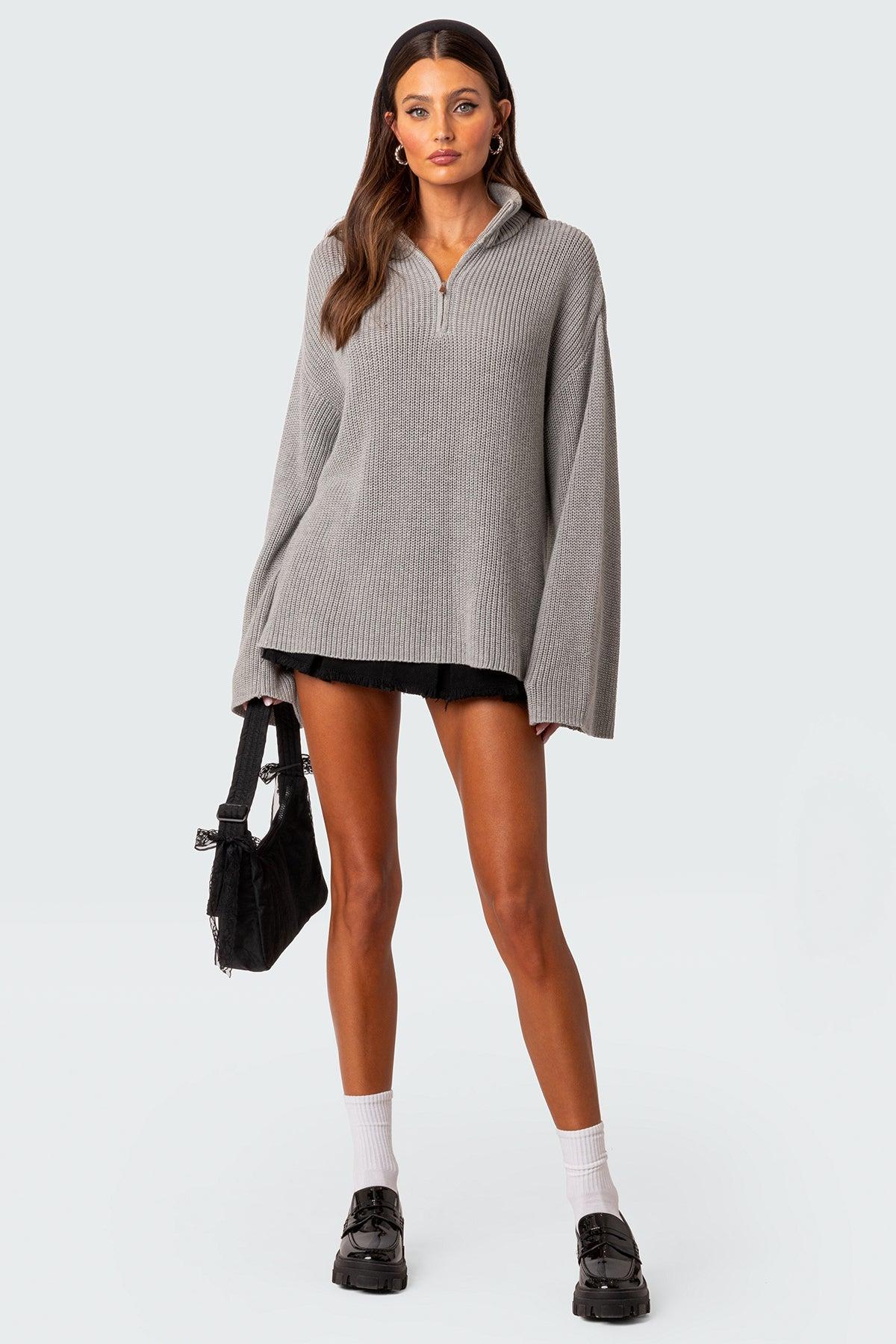 Amour High Neck Oversized Zip Sweater Product Image