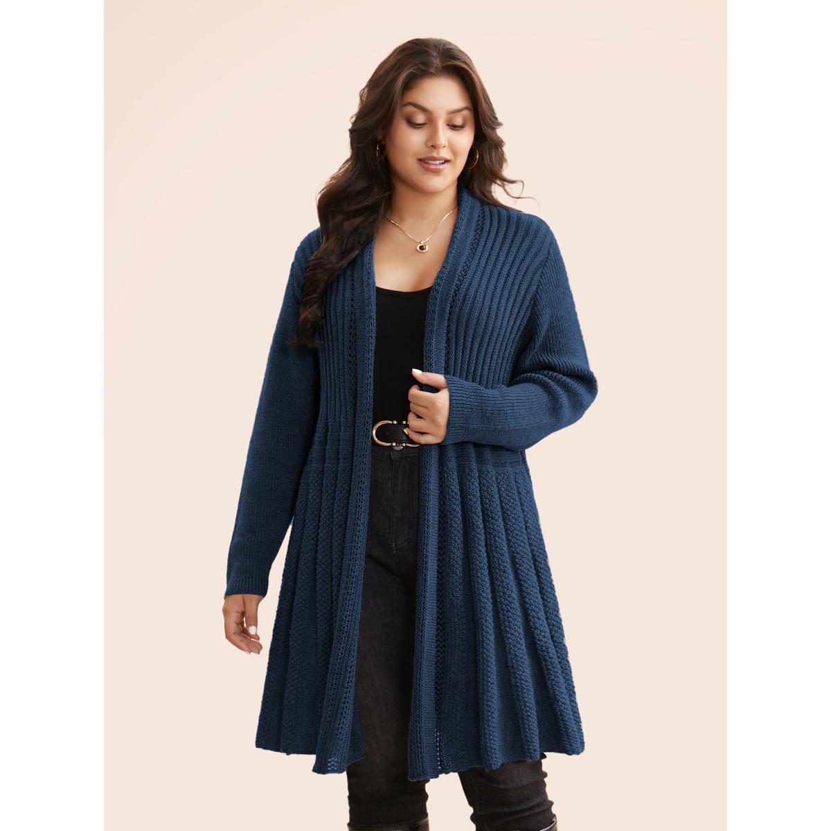 Plus Size Plain Textured Kimono Collar Cardigan Deepred Women Timeless Loose Long Sleeve Elegant Cardigans BloomChic 12/L Product Image