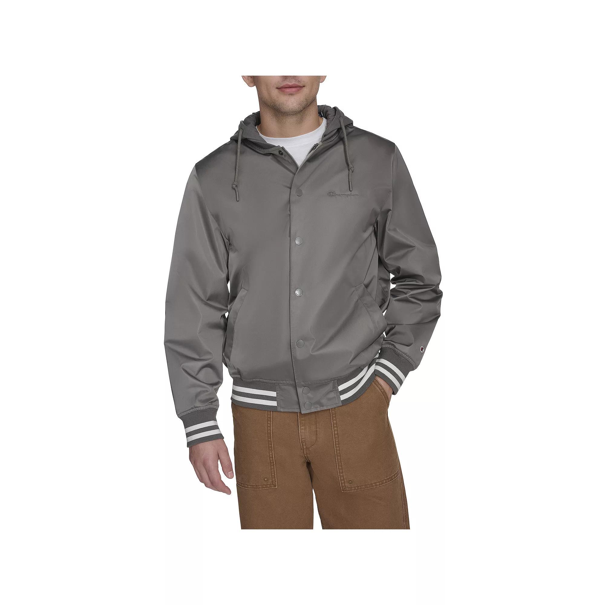 Men's Champion® Hooded Varsity Jacket, Size: Medium, Silver Product Image