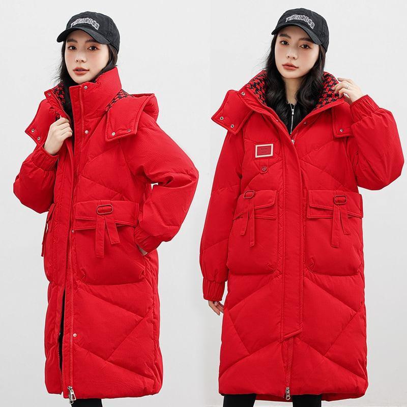 Hooded Zip-Up Long Puffer Coat Product Image