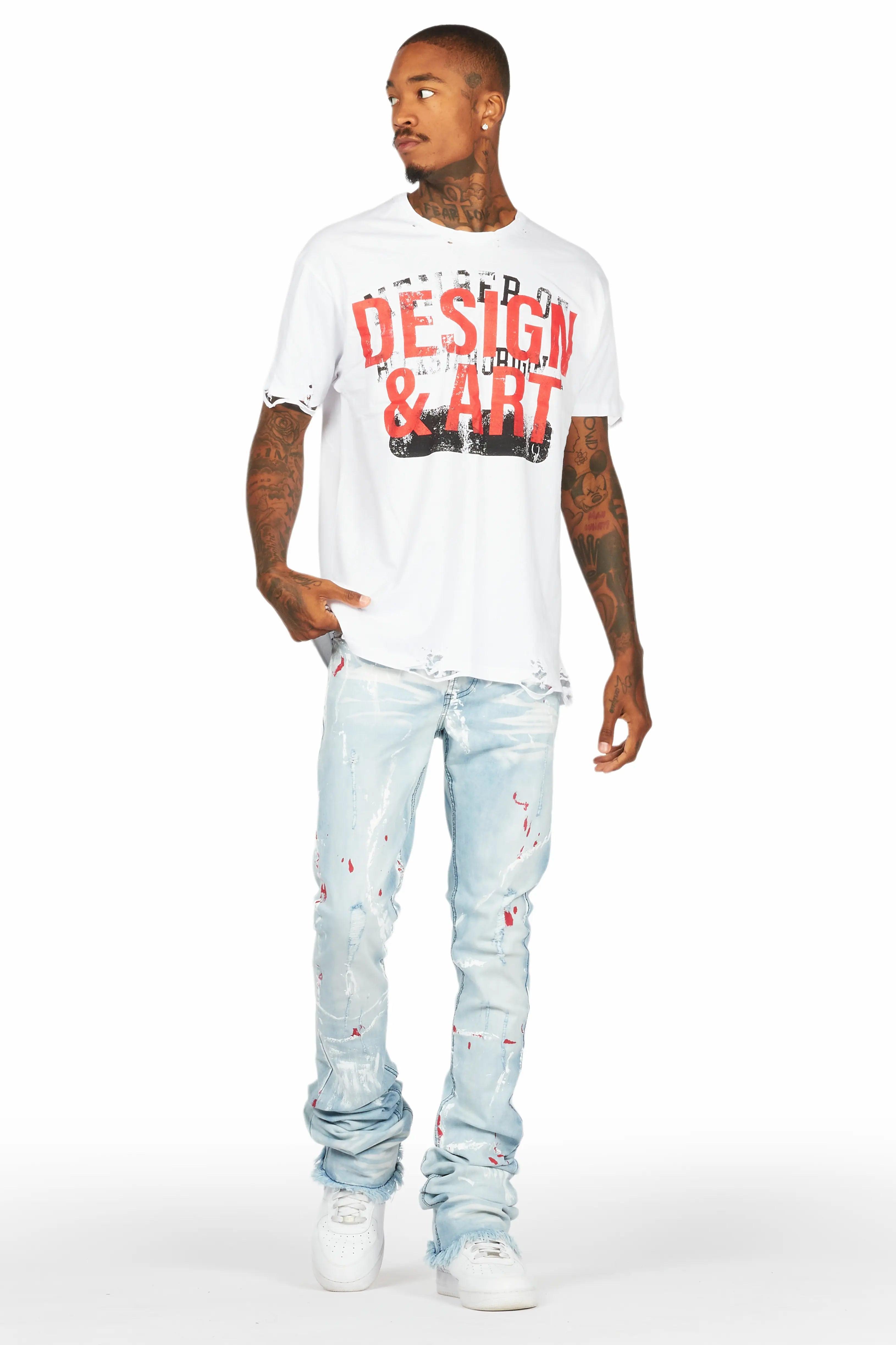 Magar White T-Shirt/Super Stacked Flare Jean Set Male Product Image