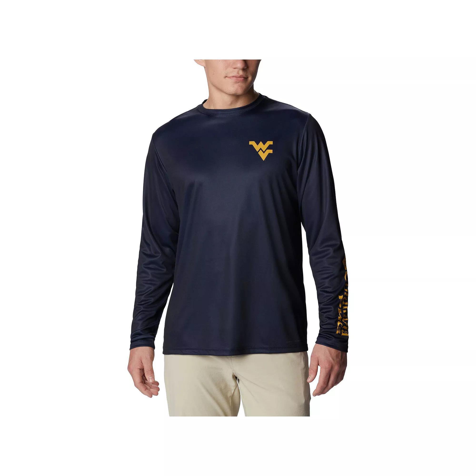 Men's Columbia Navy West Virginia Mountaineers Terminal Shot Omni-Shade Omni-Wick Long Sleeve T-Shirt, Size: Large, Blue Product Image