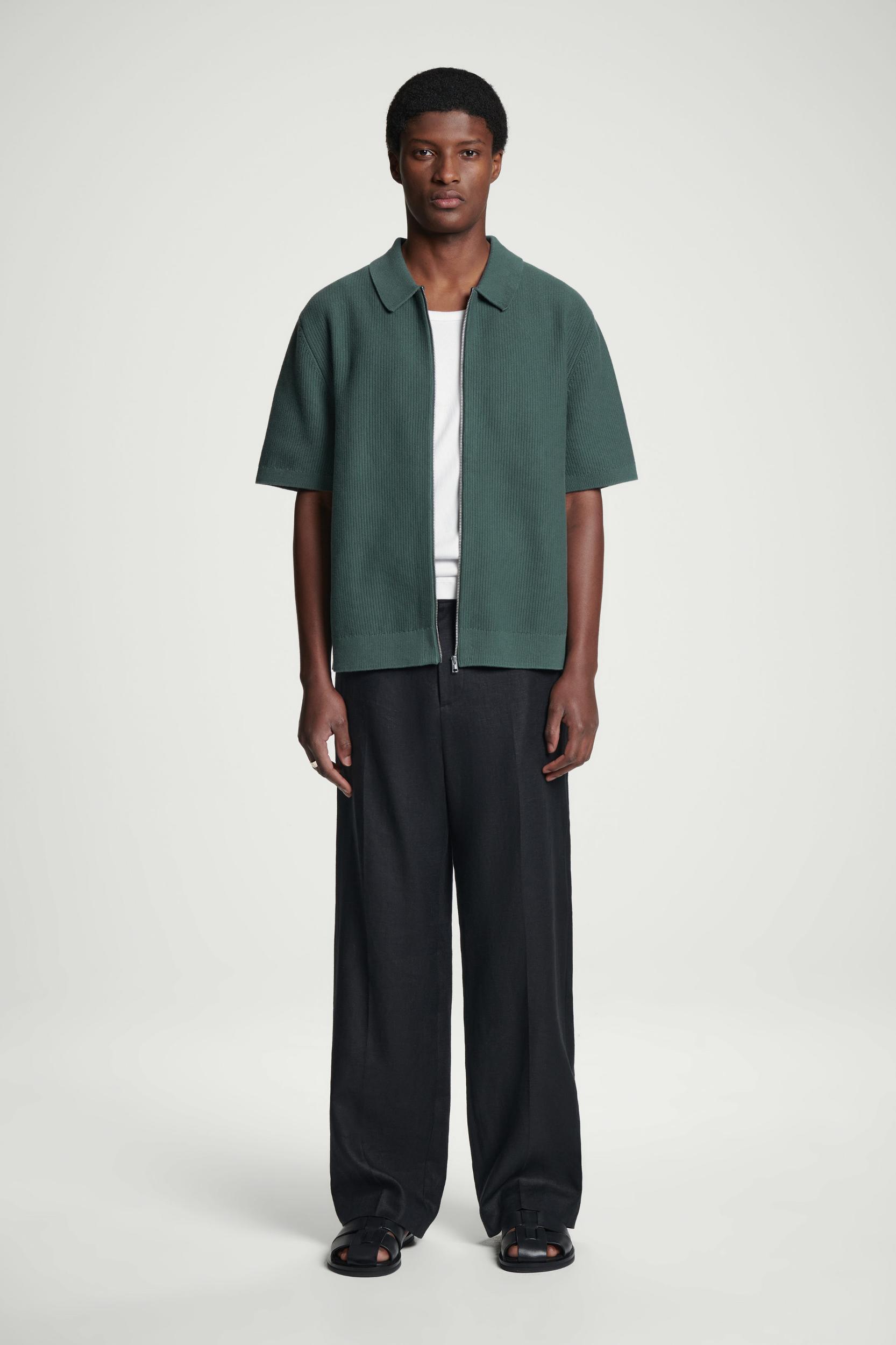 WAFFLE-KNIT COTTON ZIPPED SHIRT Product Image