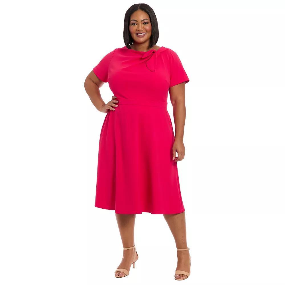 Plus Size London Times Tie Neck Fit and Flare Dress, Women's, Size: 16 W, Pink Red Product Image