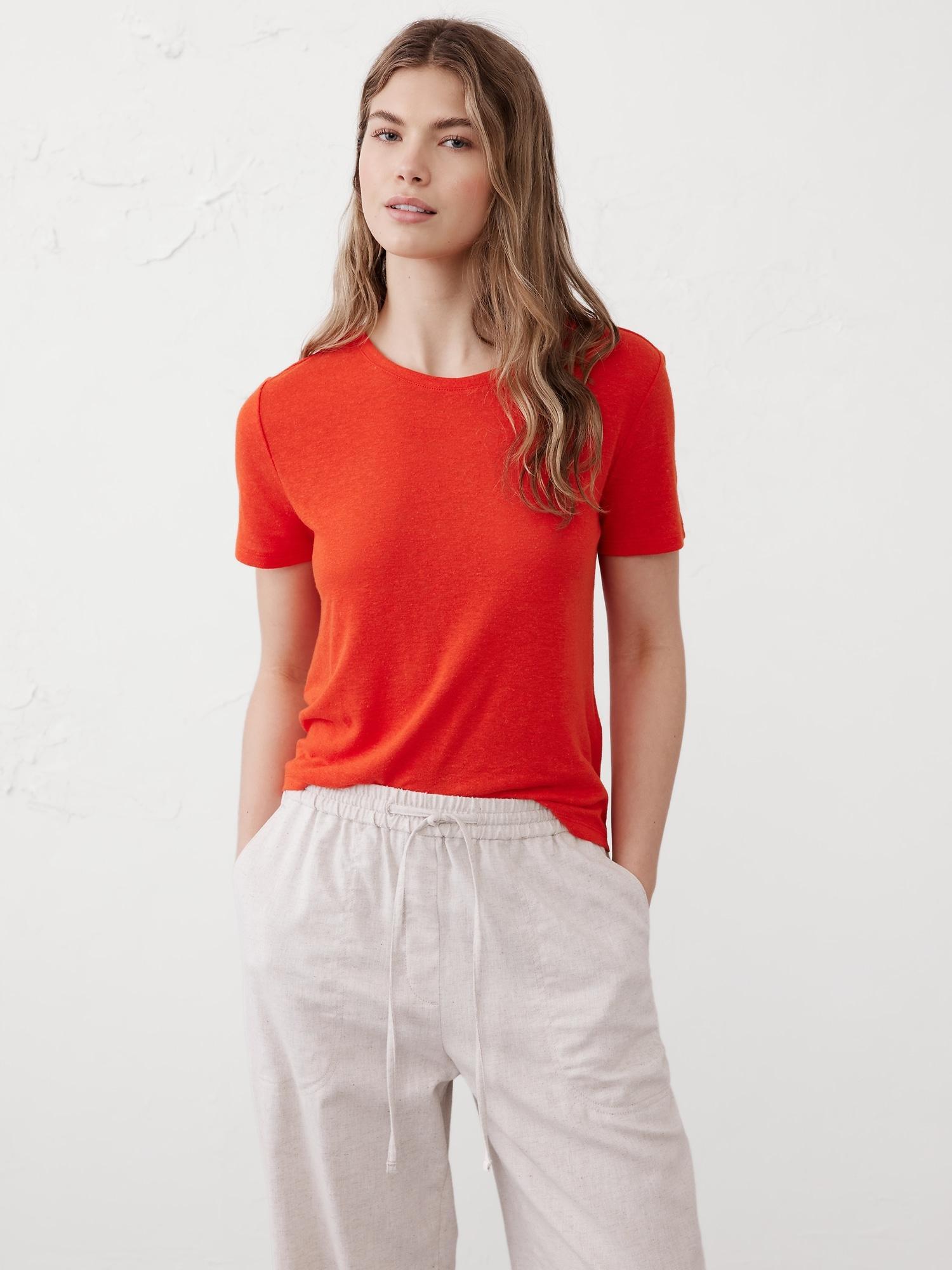 Linen-Blend Crew-Neck Top Product Image