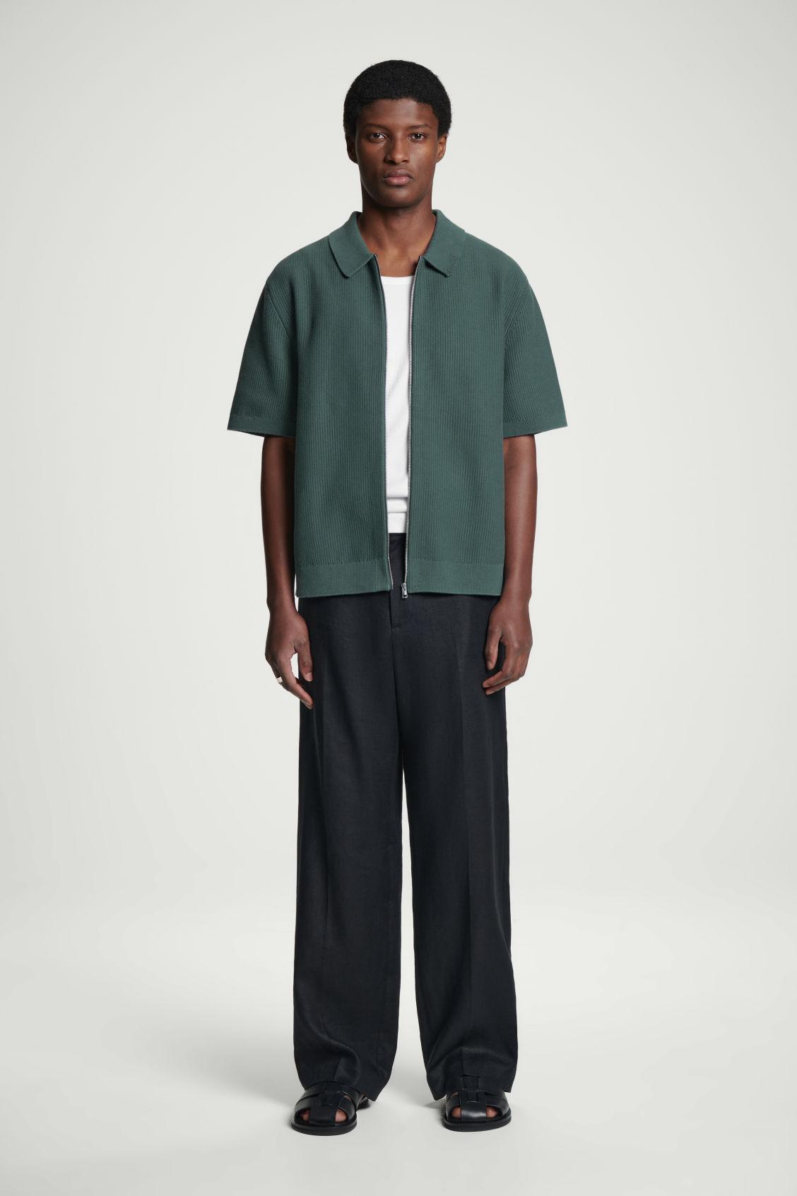 WAFFLE-KNIT COTTON ZIPPED SHIRT Product Image