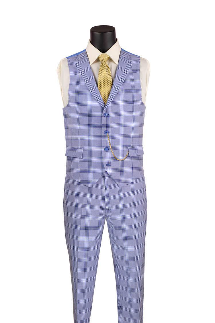 Slim Fit Suit Windowpane 3 Piece with Vest in Sky Blue Product Image