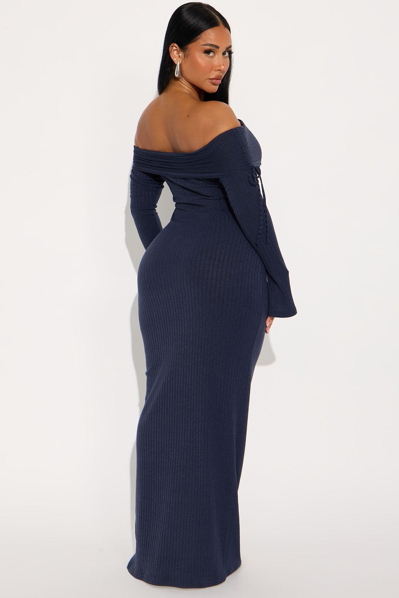 Nora Off Shoulder Maxi Dress - Navy Female Product Image