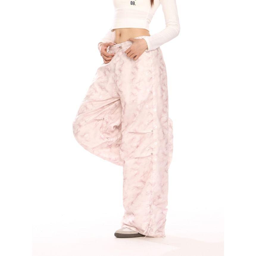 Mid Waist Butterfly Print Wide Leg Cargo Pants Product Image