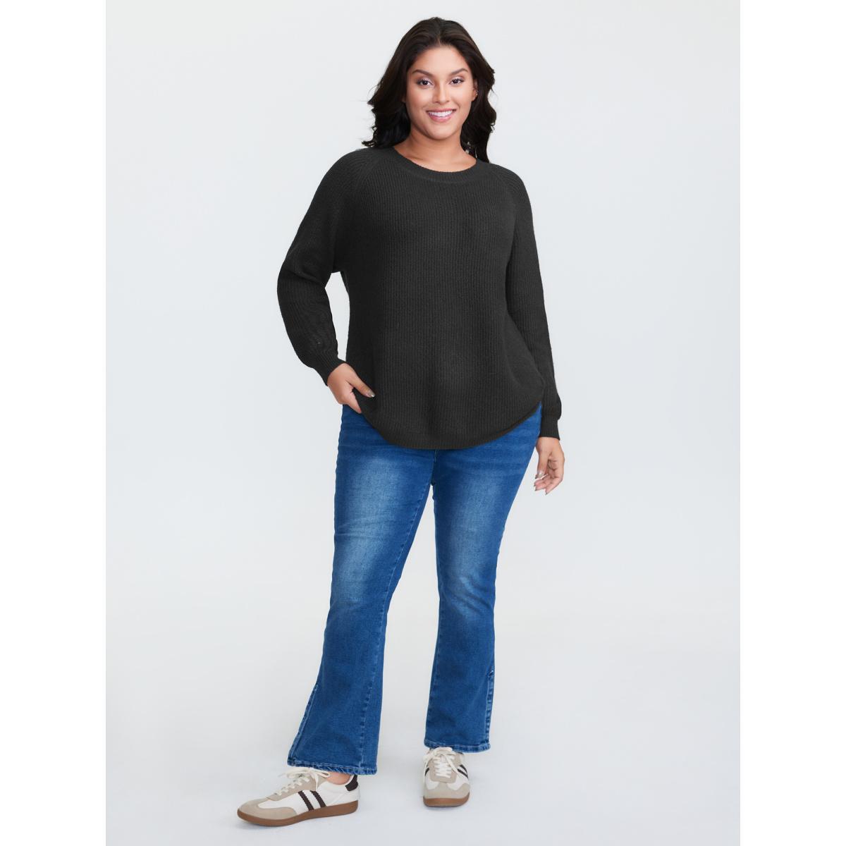 Plus Size Back Bow Split Back Pullover Black Women Leisure Loose Long Sleeve Round Neck Casual Pullovers BloomChic 18-20/2X Product Image