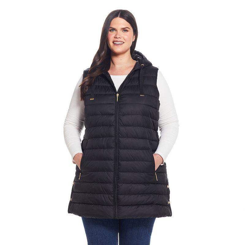 Plus Size Weathercast Hooded Quilted Long Vest, Women's, Size: 2XL, Black Product Image