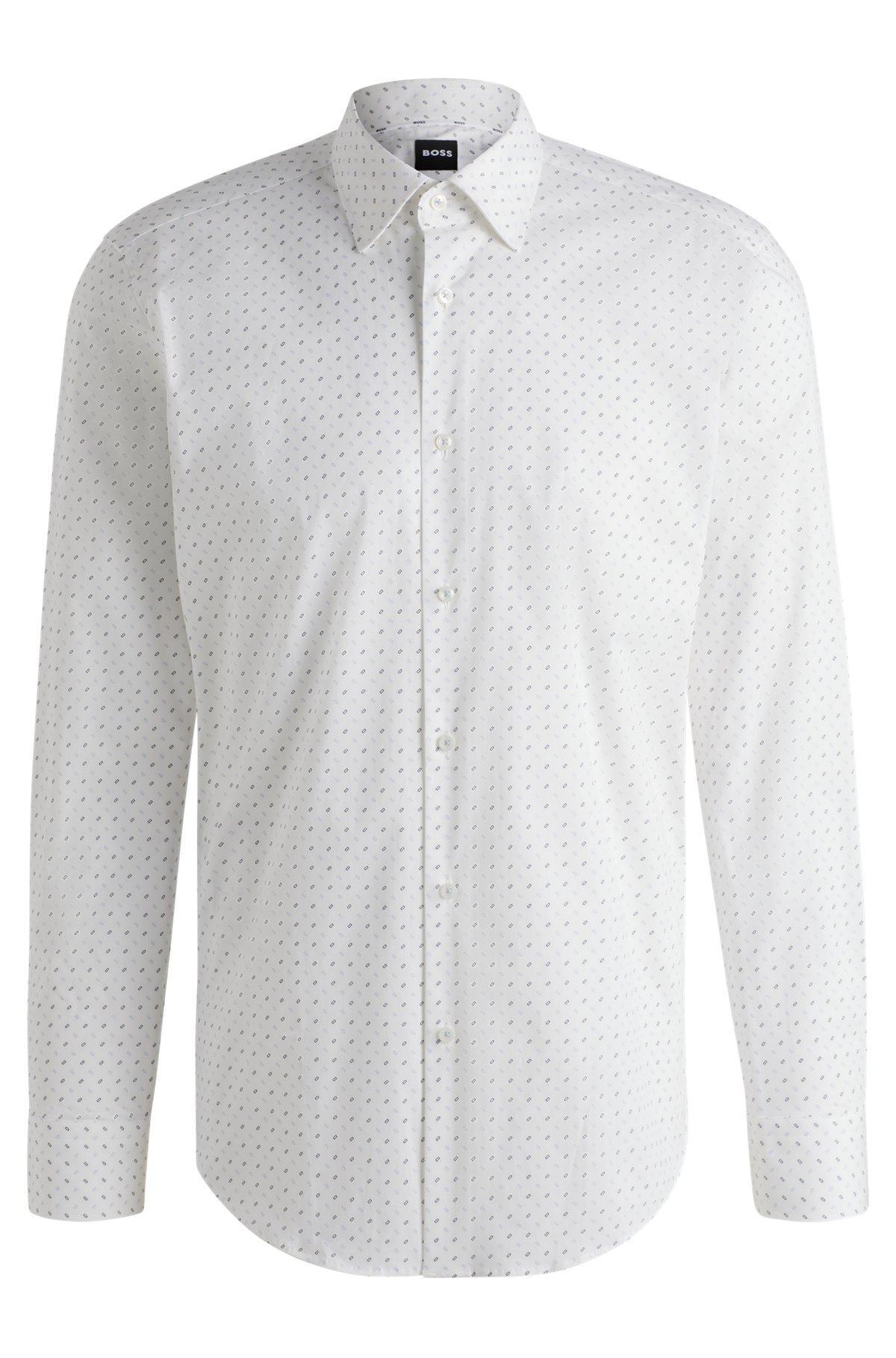 Regular-fit shirt in geometric-printed stretch-cotton poplin Product Image