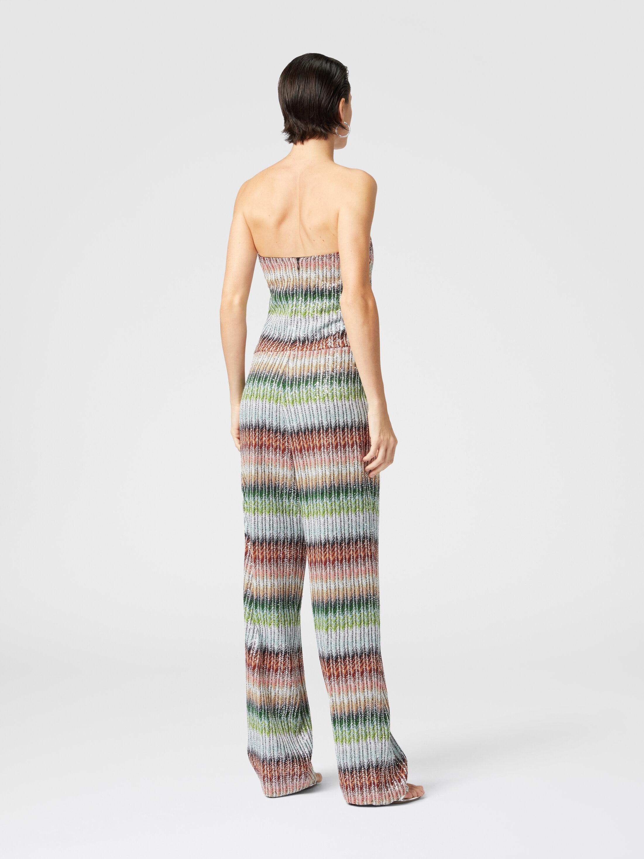 Long bustier jumpsuit in gradient zigzag knit with sequins Product Image