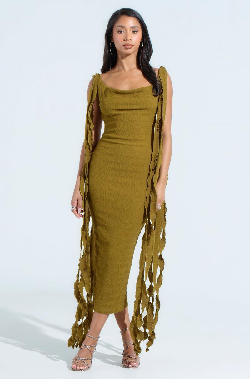 GET LIKE ME BACKLESS MIDI DRESS IN GREEN Product Image