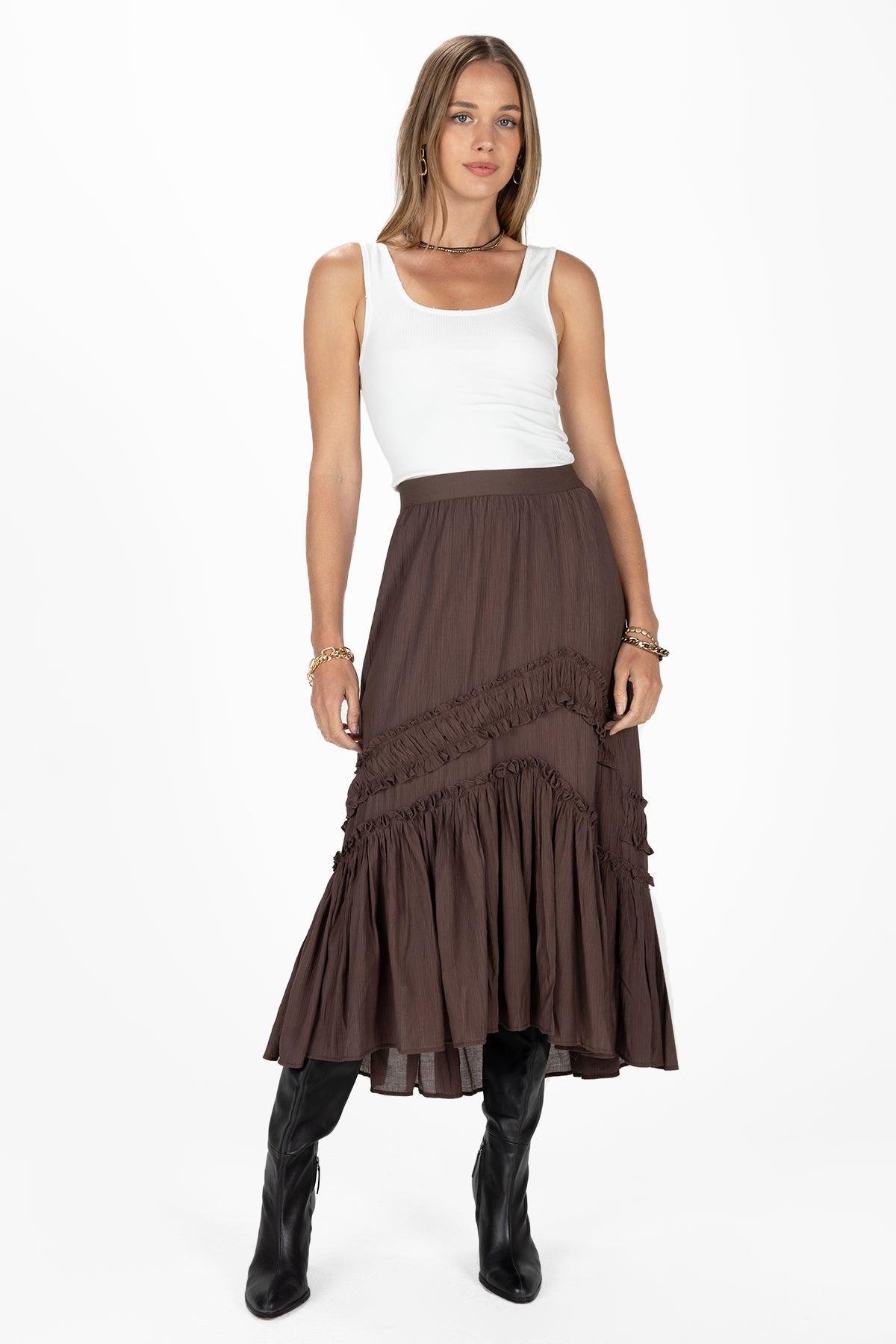 Asymmetical Ruffle Midi Skirt Product Image