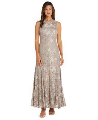 R  M Richards Petite Size Sleeveless Lace Round Neck Fit and Flare Dress Product Image