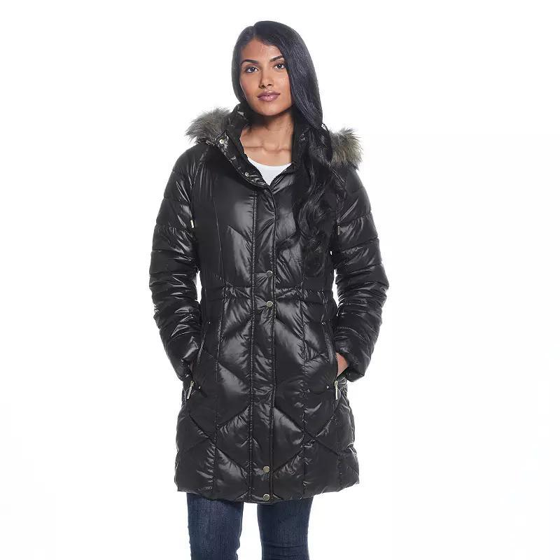 Plus Size Weathercast Faux-Fur Hood Quilted Puffer Coat, Women's, Size: 2XL, Black Product Image