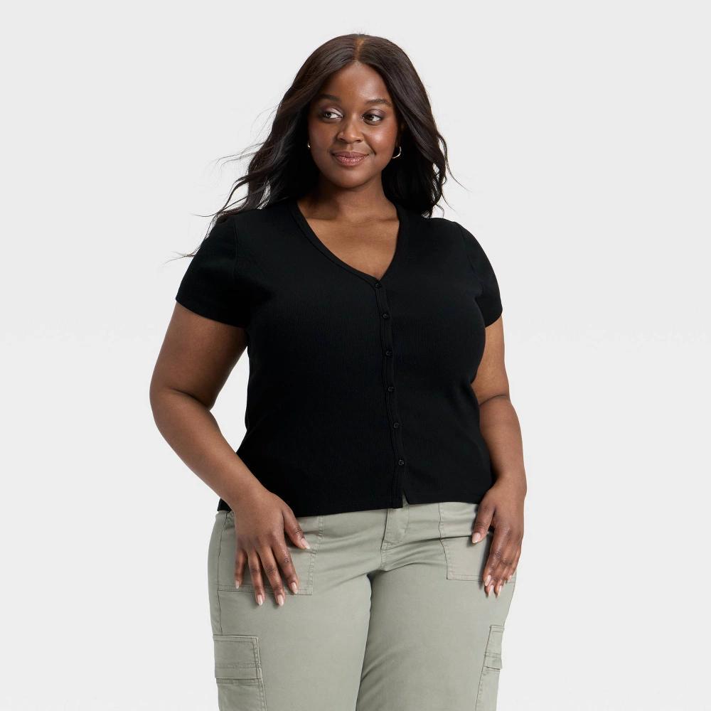 Women's Short Sleeve V-Neck Button-Down Shirt - Universal Thread™ Rust M Product Image