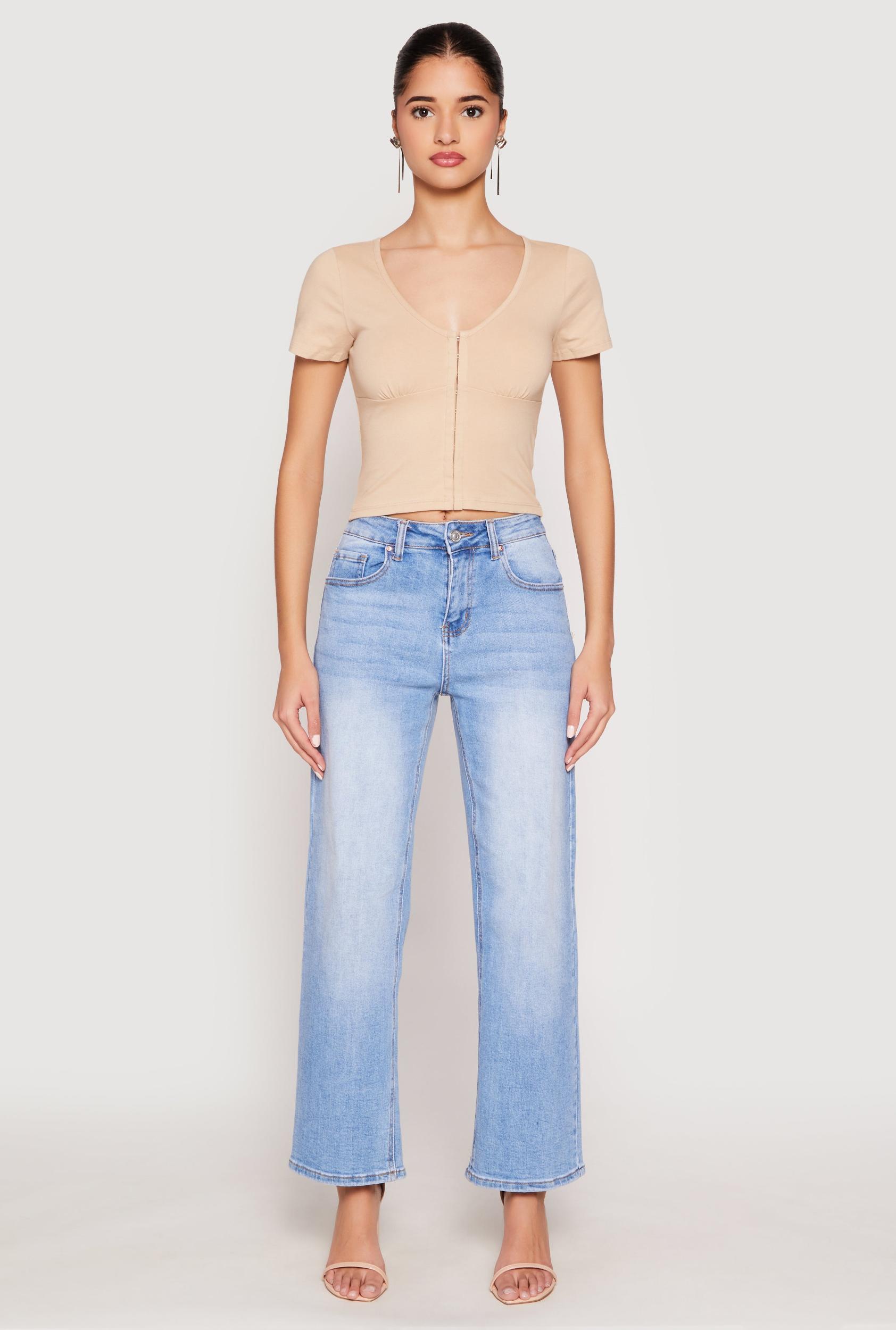 Womens Hook and Eye Short Sleeve Crop Top Product Image