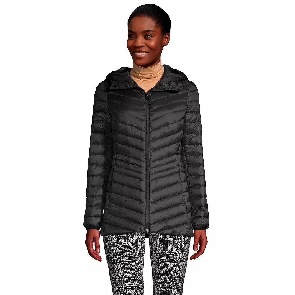 Women's Lands' End Hooded Down Wanderweight Ultralight Packable Jacket, Size: XL, Black Product Image