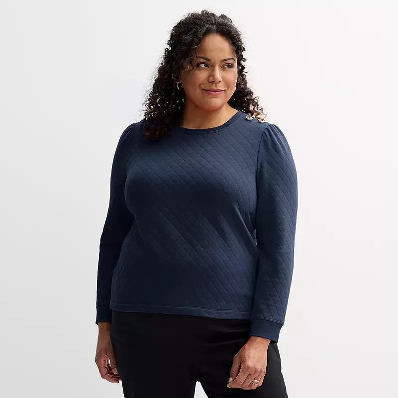 Plus Size Croft & Barrow® Button Shoulder Sweatshirt, Women's, Size: 4XL, Clear Blue Product Image