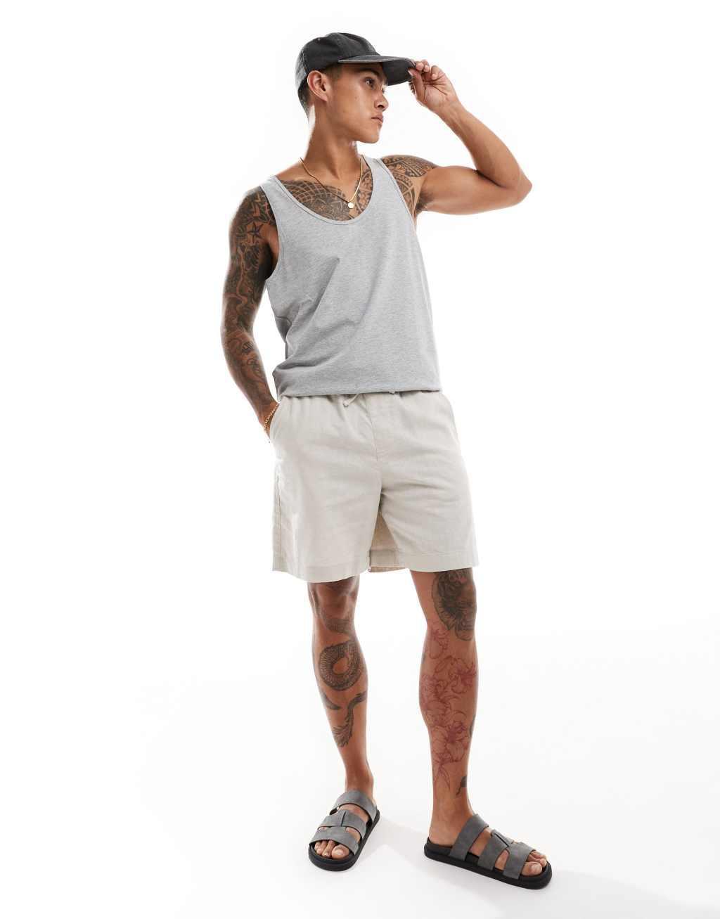 ASOS DESIGN 2 pack tank tops in khaki and gray heather Product Image