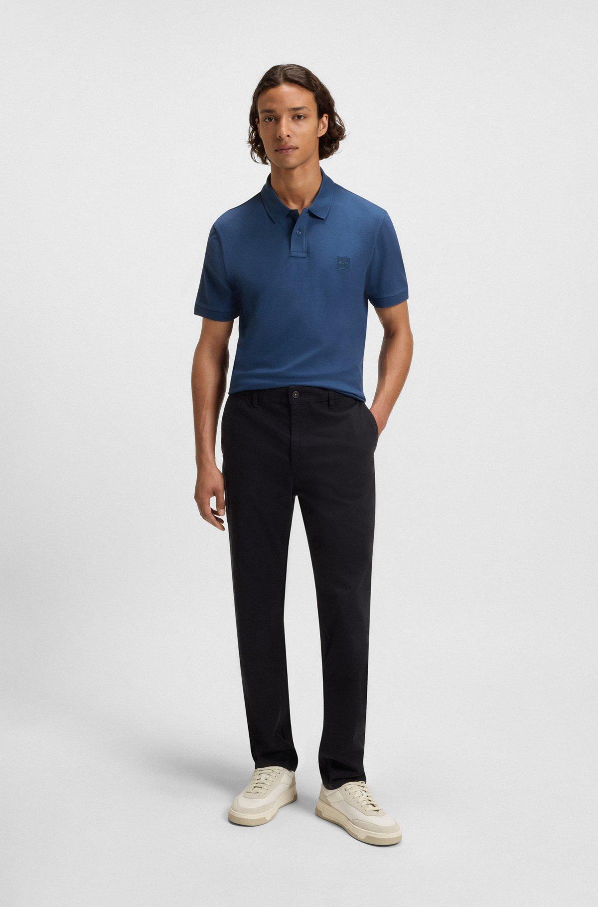 BOSS - Extra-slim-fit stretch-cotton shirt with logo tape - Light Blue Product Image