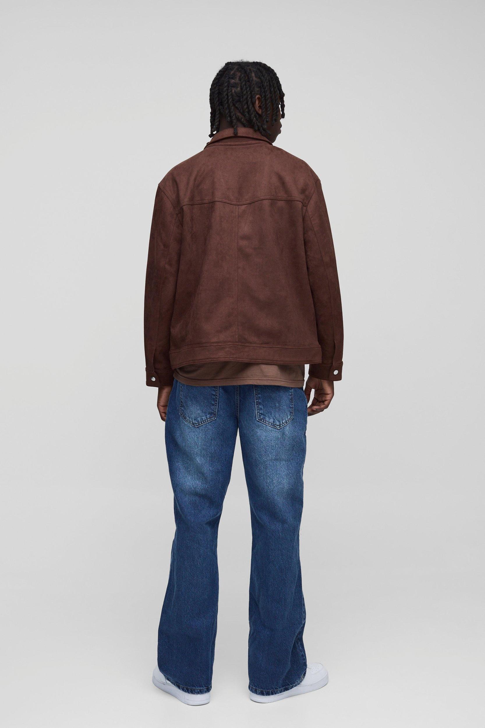 Relaxed Rigid Flare Jean In Mid Blue | boohooMAN USA Product Image