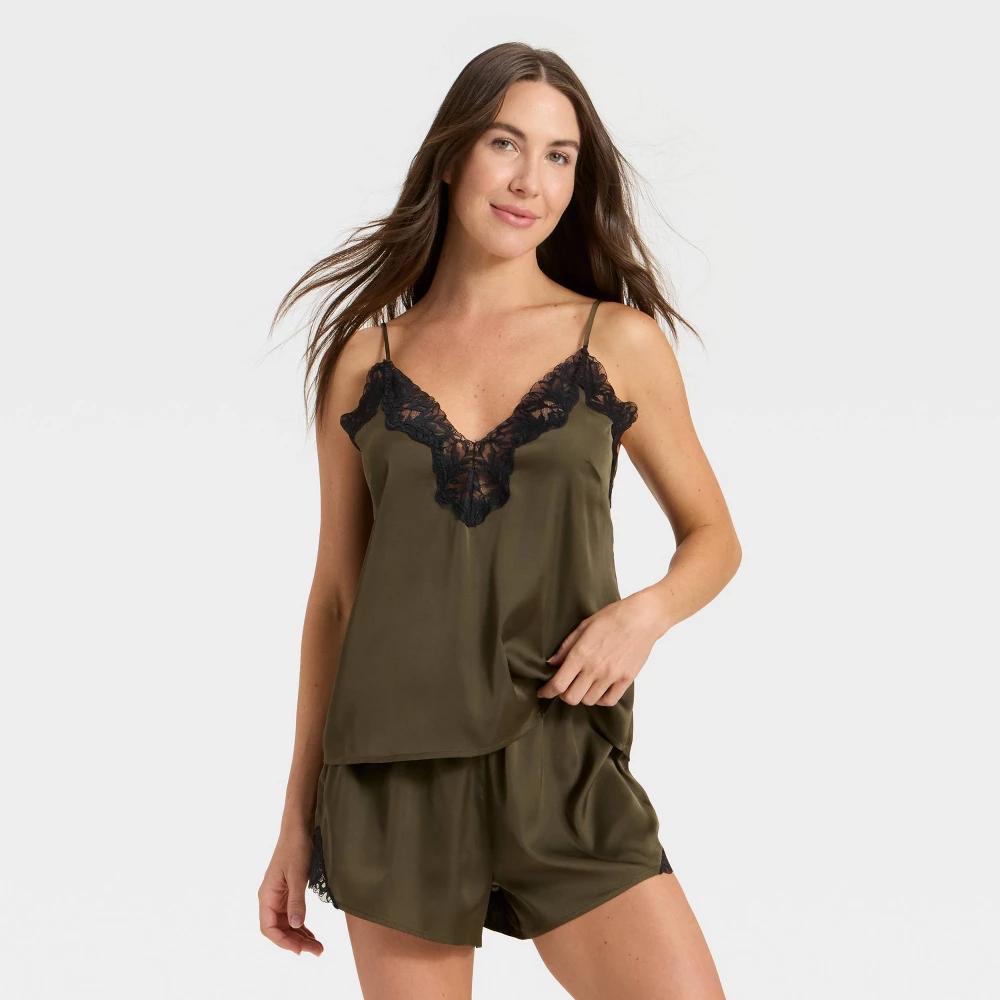 Women's Lace Trim Satin Pajama Tank Top - Auden™ Product Image