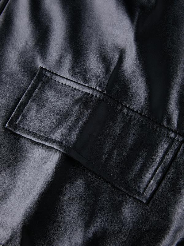 Oversized Black Faux Leather Jacket Product Image