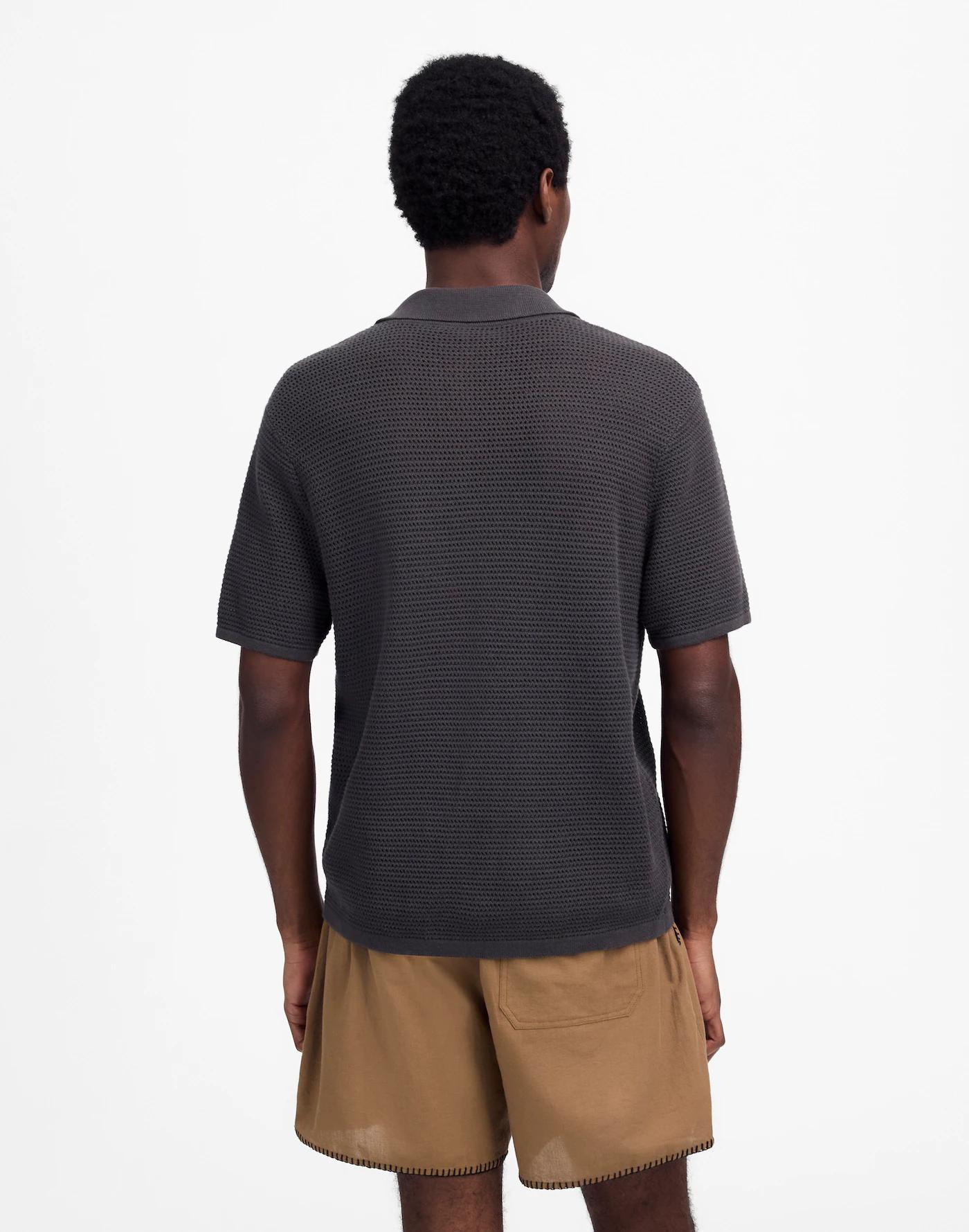 Open-Stitch Button-Up Sweater Polo Product Image