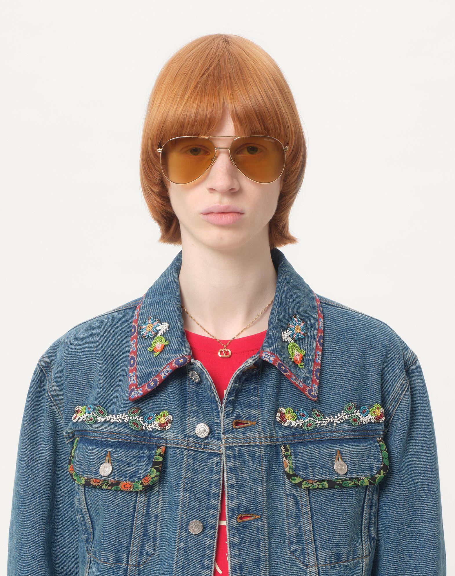 Denim Jacket With Beaded Embroidery And Printed Edges Product Image