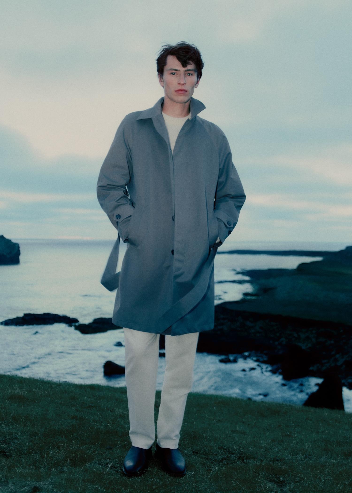 Belted trench coat with brushed finish - Men | MANGO USA Product Image