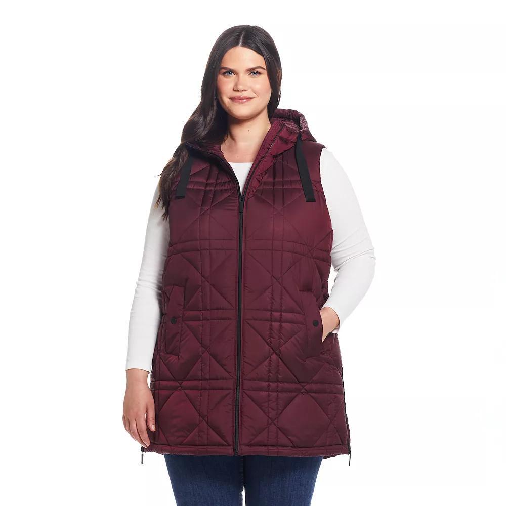 Plus Size Weathercast Hooded Heavyweight Quilted Vest, Women's, Size: 1XL, Merlot Product Image