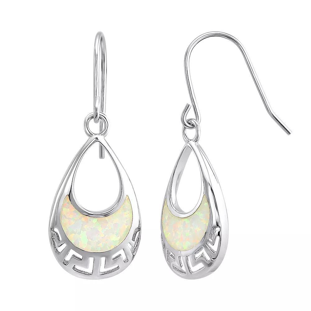 Sterling Silver Lab-Created White Opal Filigree Teardrop Earrings, Womens Product Image