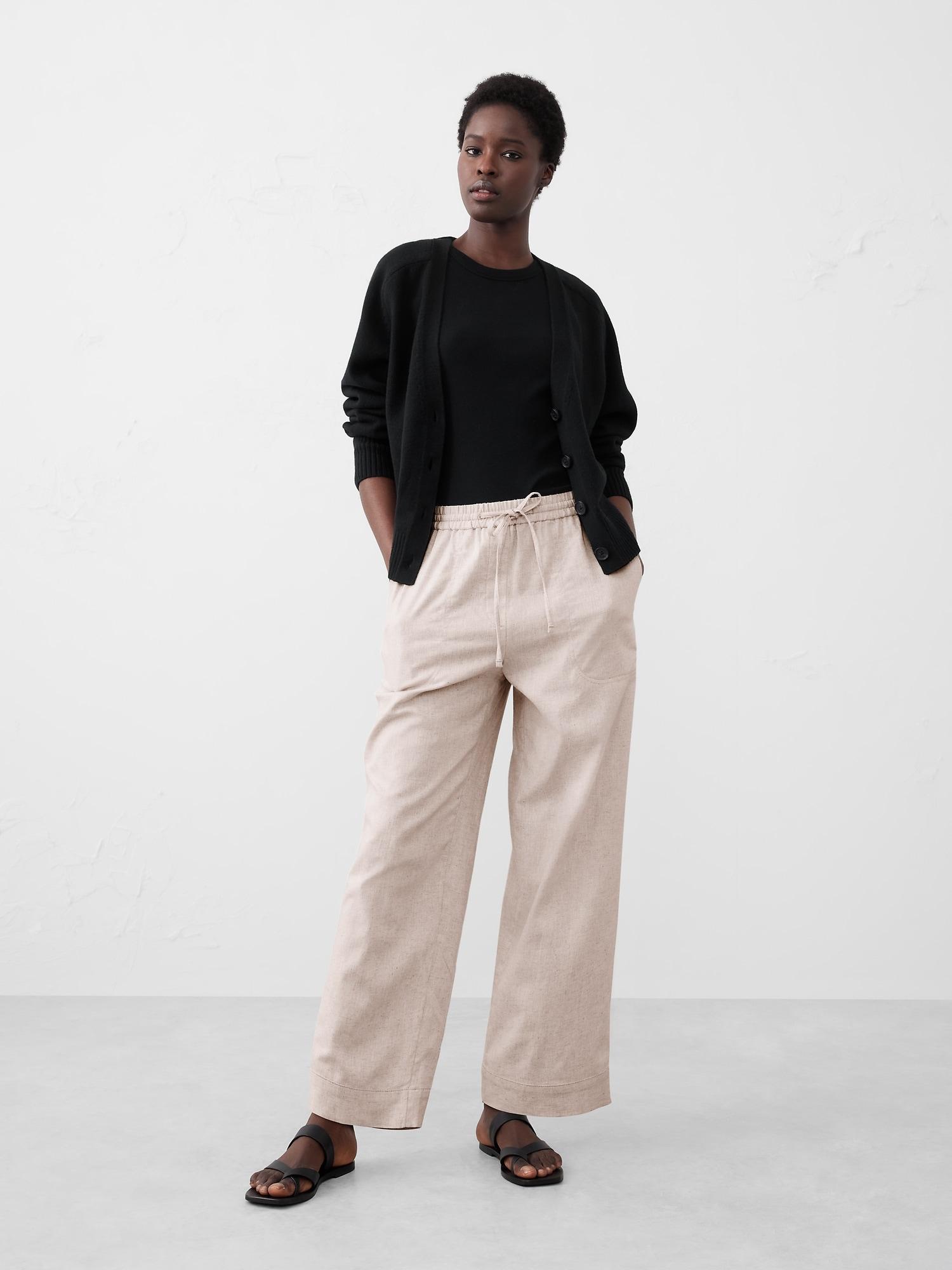 Straight Linen-Blend Pull-On Pant Product Image