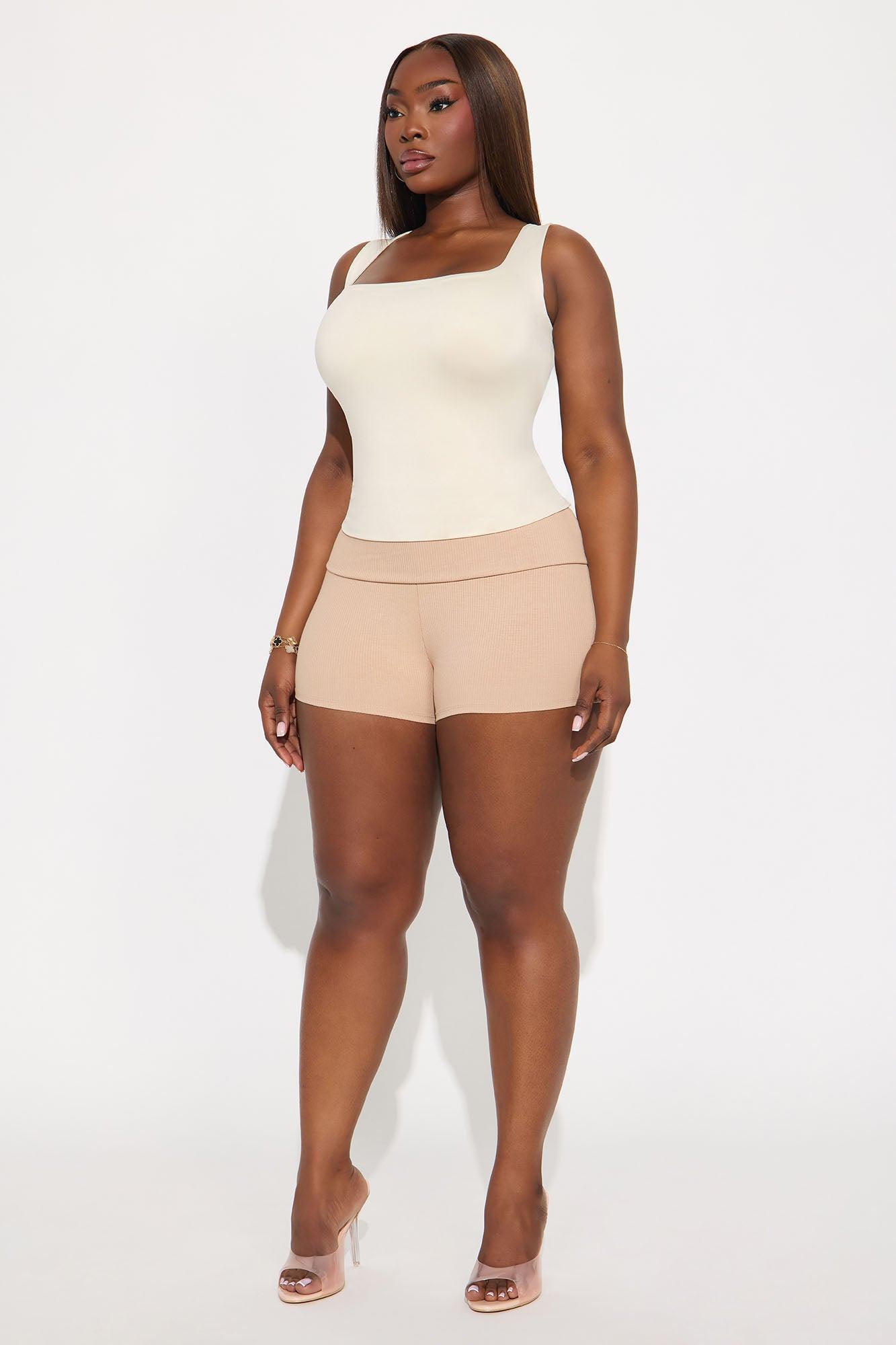 Ribbed Foldover Shorts - Tan Female Product Image